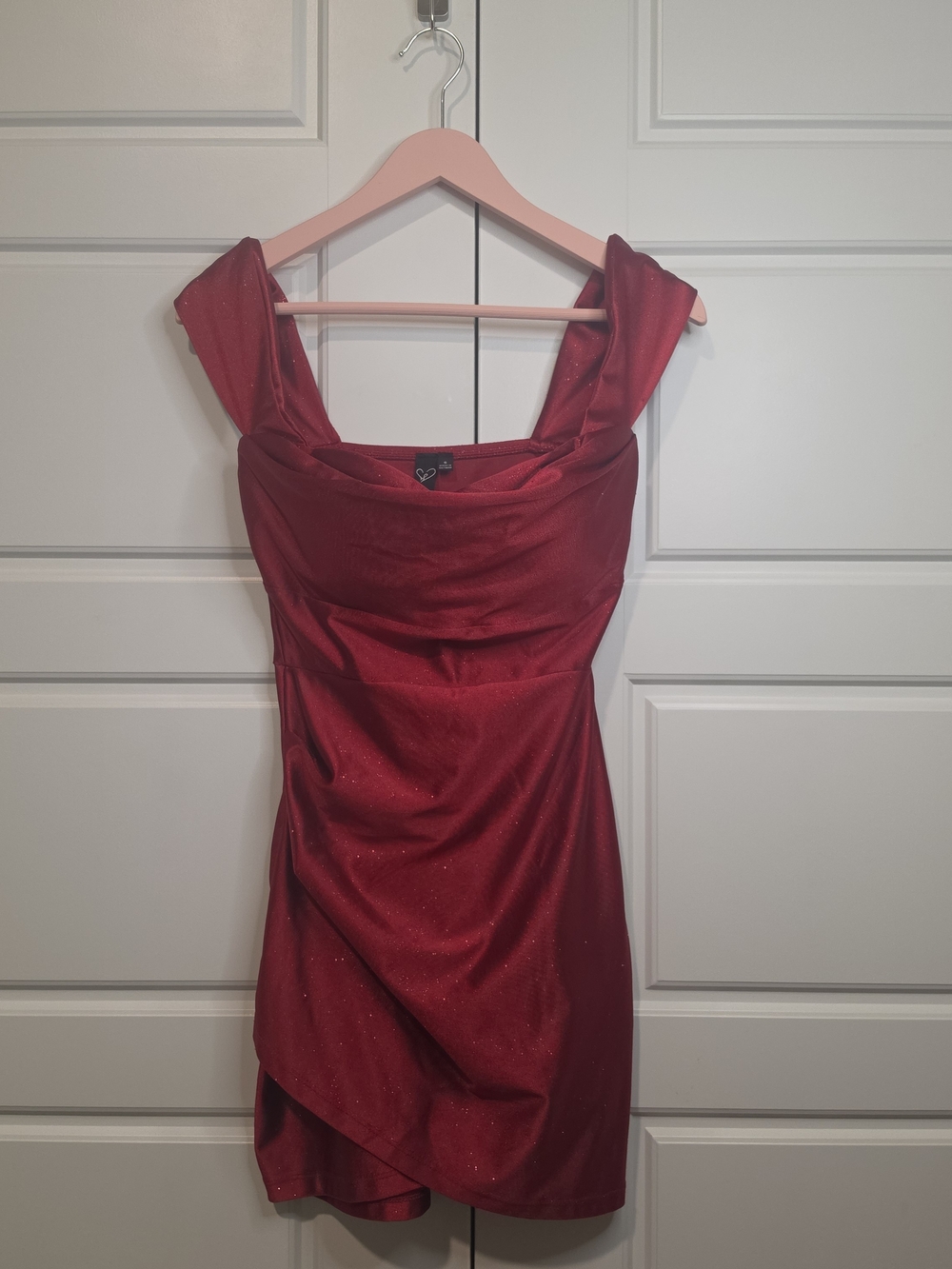 Windsor Red Sparkle Cowl Neck Mini Dress Size Small